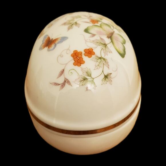 Floral Egg Fine Porcelain Jewelry Holder VTG Avon Decorated With 22K Gold Trim - Picture 3 of 7